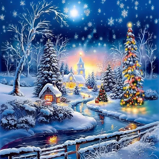 5D Diamond Painting - Weihnachts-Schnee-Szene