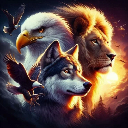 5D Diamond Painting - Löwe und Wolf und Adler