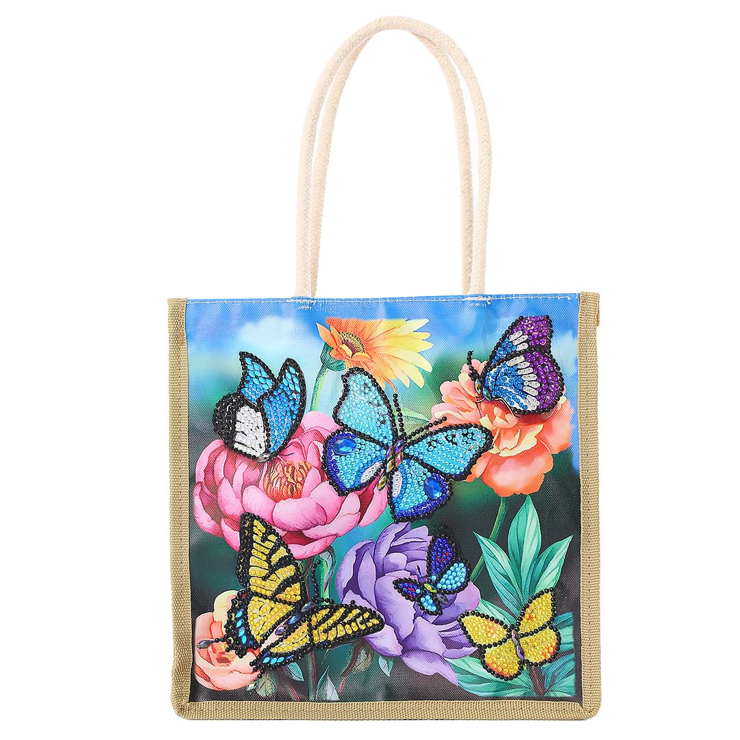 Diamond Painting Handtasche - Blumen und Schmetterlinge