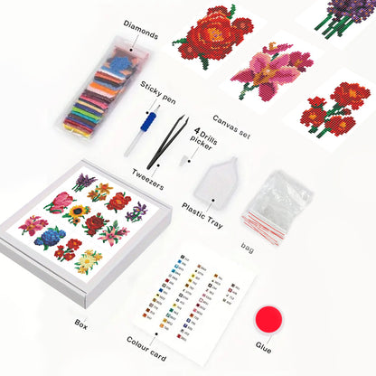 5D Diamond painting - Mini Diamond Paingting Kits Blumen (12-teiliges Set)