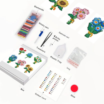 5D Diamond painting - Mini Diamond Paingting Kits Blumen(6-teiliges Set)