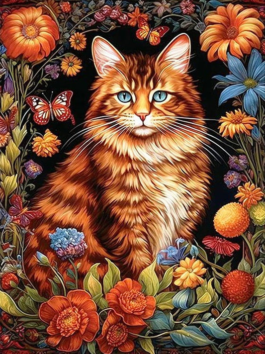 Malen nach Zahlen - Katze zwischen Blumen